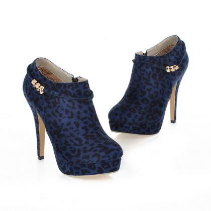 Fashion Sexy High Heel Black Leopard Zip Stilettos..