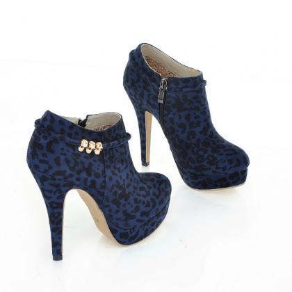 Fashion Sexy High Heel Black Leopard Zip Stilettos..
