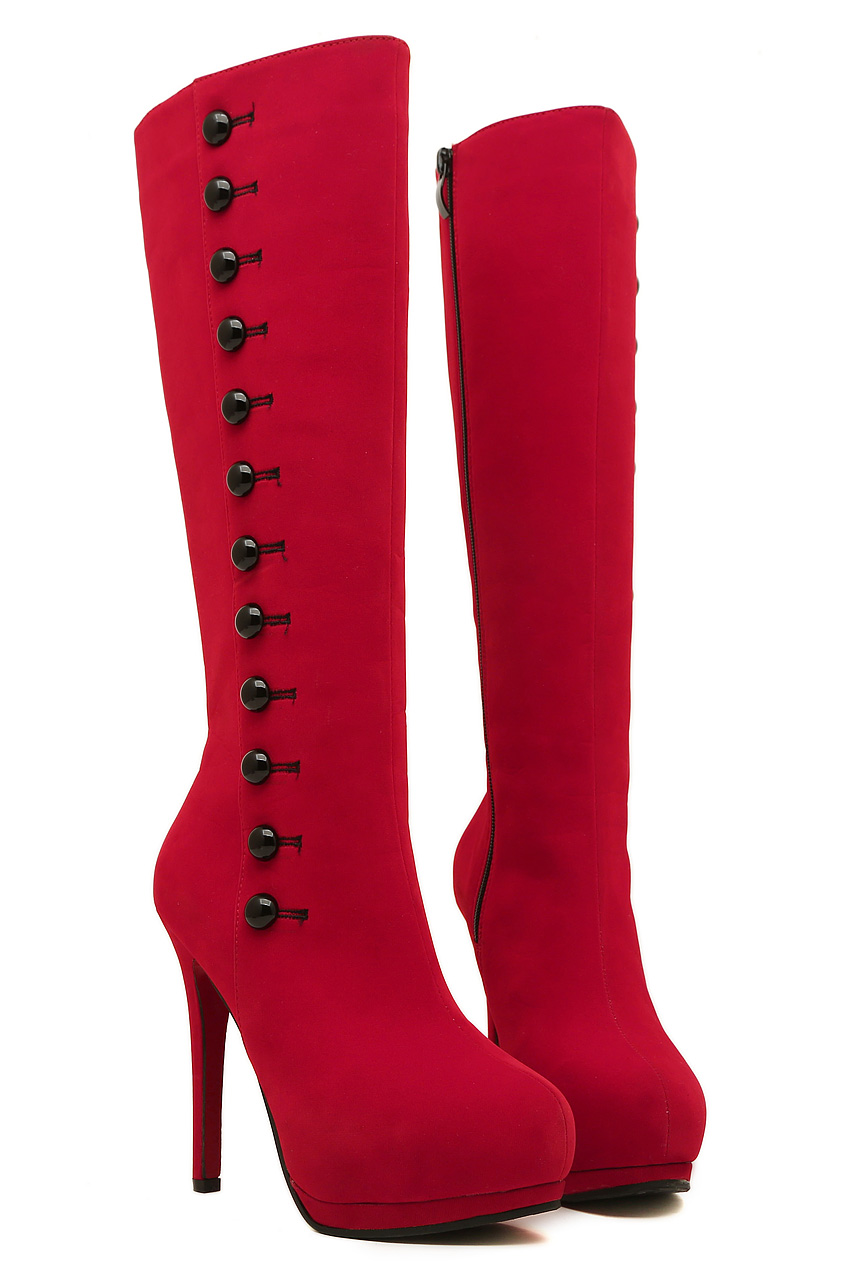 Fashion Round Toe Zipper Stiletto Platform High Heel Pu Knee High Martens Boots